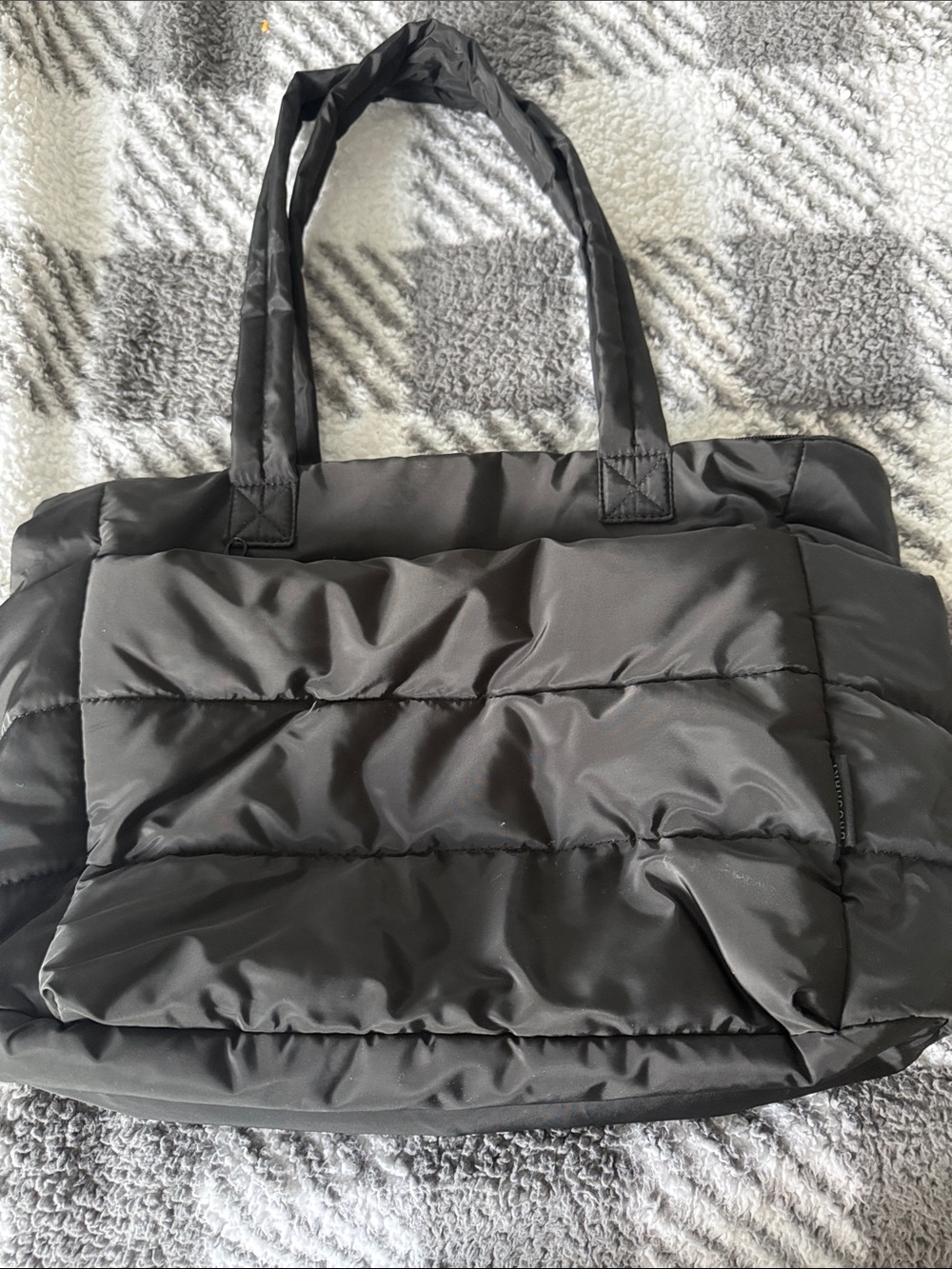 Black Quilted Tote Bag - Lightweight Puffer Carryall